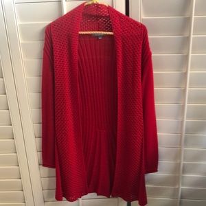 Red long cardigan sweater